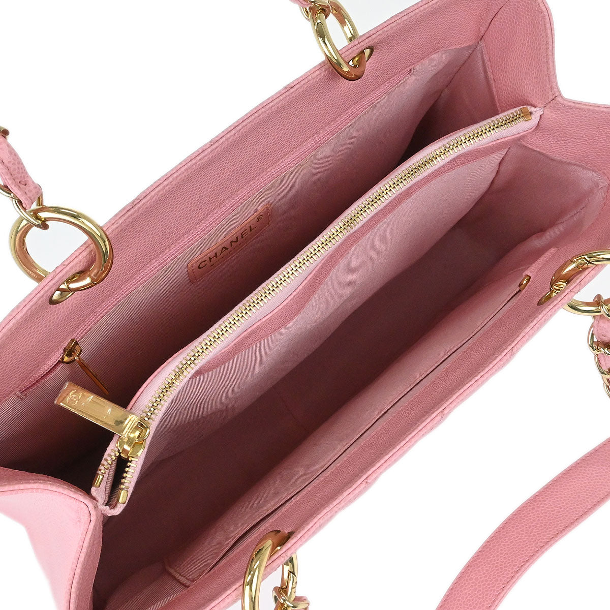 Chanel Pink Caviar Skin Grand Shopping Tote GST Chain Handbag
