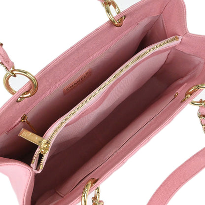 Chanel Pink Caviar Skin Grand Shopping Tote GST Chain Handbag