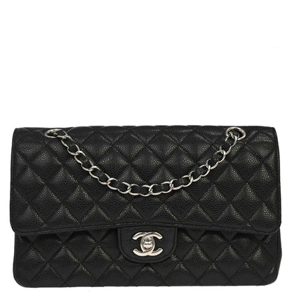 Chanel 2014 Black Caviar Skin Medium Classic Double Flap Shoulder Bag