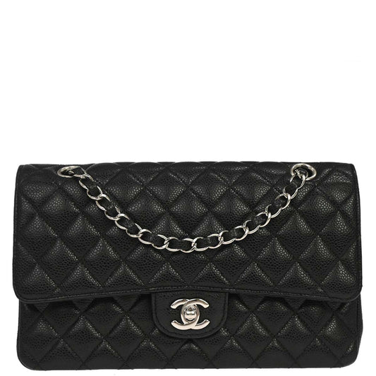 Chanel 2014 Black Caviar Skin Medium Classic Double Flap Shoulder Bag