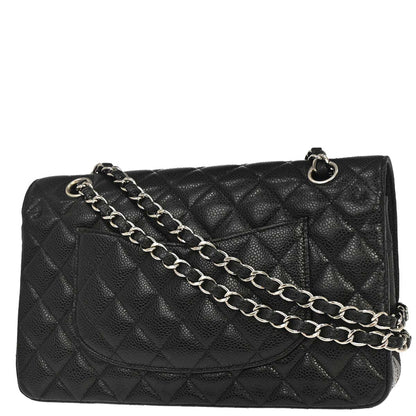 Chanel 2014 Black Caviar Skin Medium Classic Double Flap Shoulder Bag