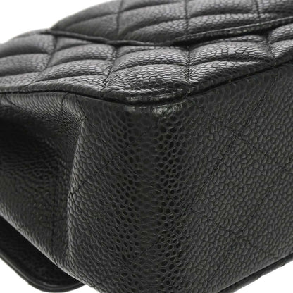 Chanel 2014 Black Caviar Skin Medium Classic Double Flap Shoulder Bag
