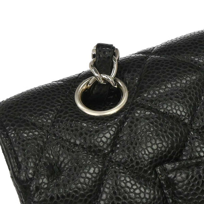 Chanel 2014 Black Caviar Skin Medium Classic Double Flap Shoulder Bag
