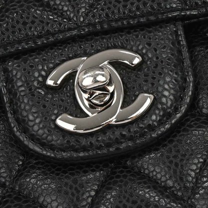 Chanel 2014 Black Caviar Skin Medium Classic Double Flap Shoulder Bag