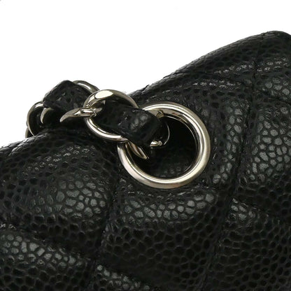 Chanel 2014 Black Caviar Skin Medium Classic Double Flap Shoulder Bag