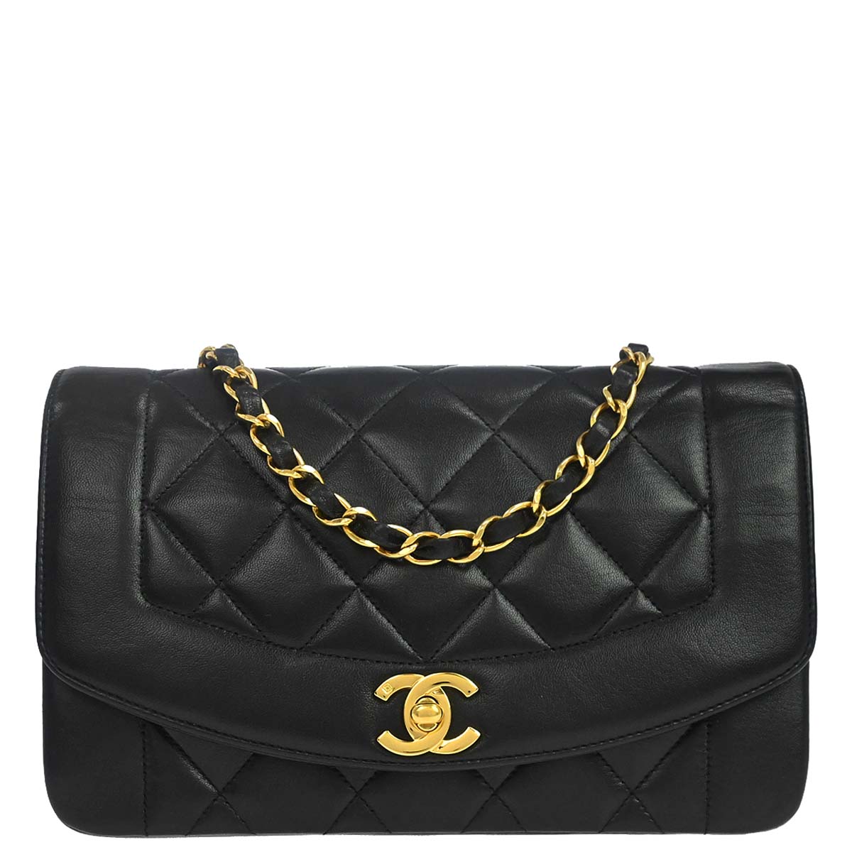 Chanel 1994-1996 Black Lambskin Small Diana Shoulder Bag