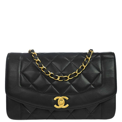 Chanel 1994-1996 Black Lambskin Small Diana Shoulder Bag