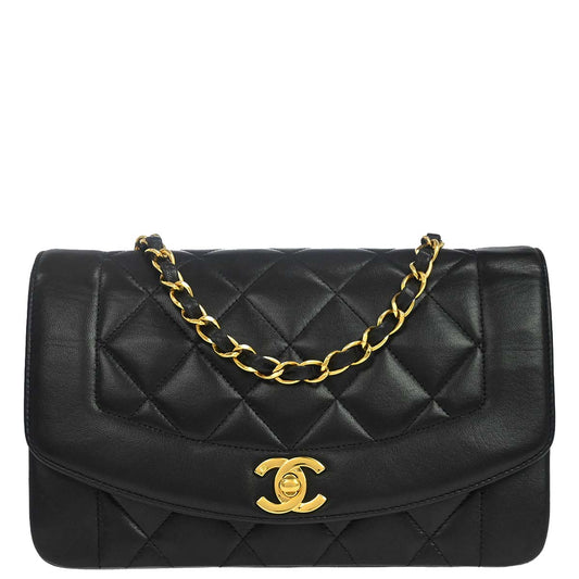 Chanel 1994-1996 Black Lambskin Small Diana Shoulder Bag