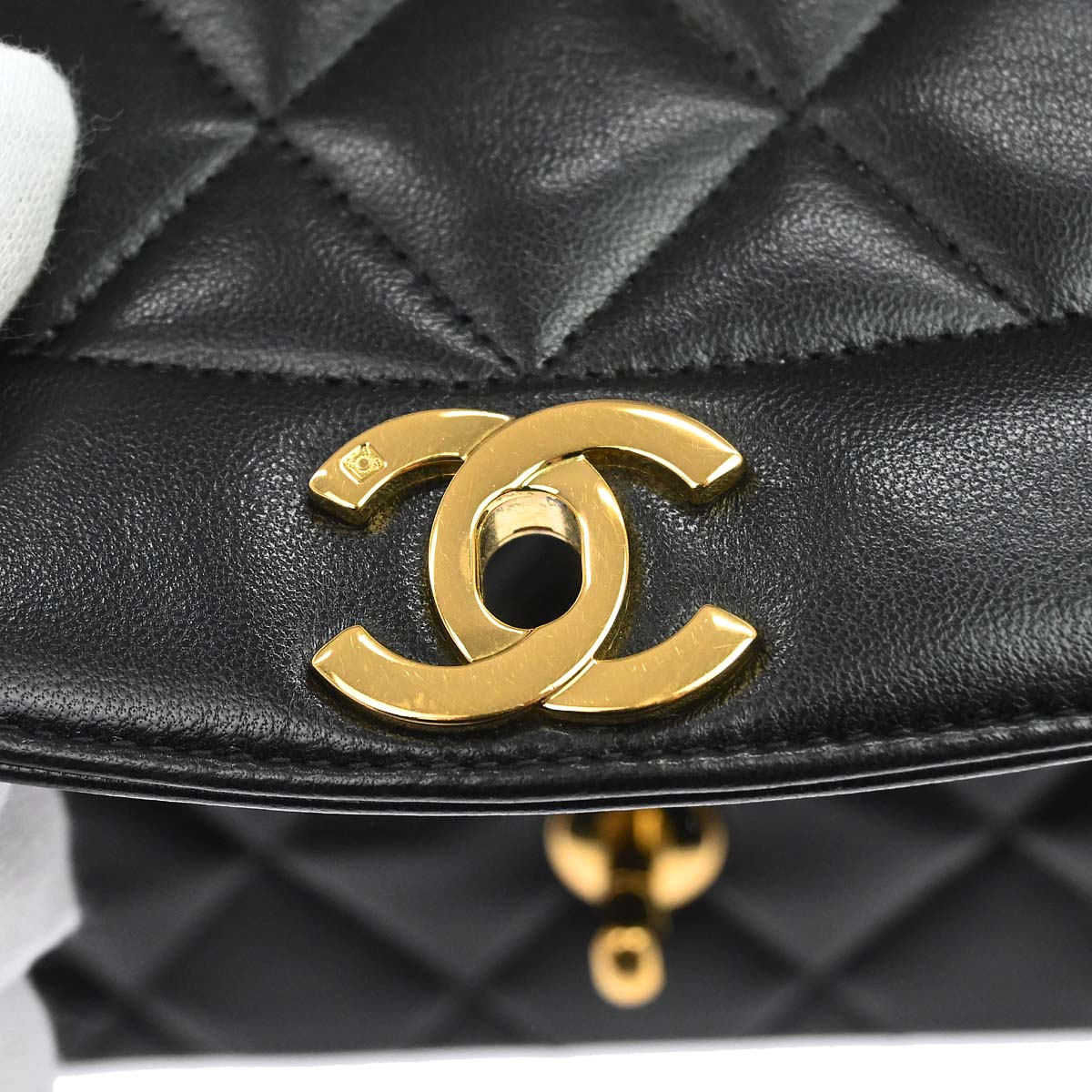 Chanel 1994-1996 Black Lambskin Small Diana Shoulder Bag