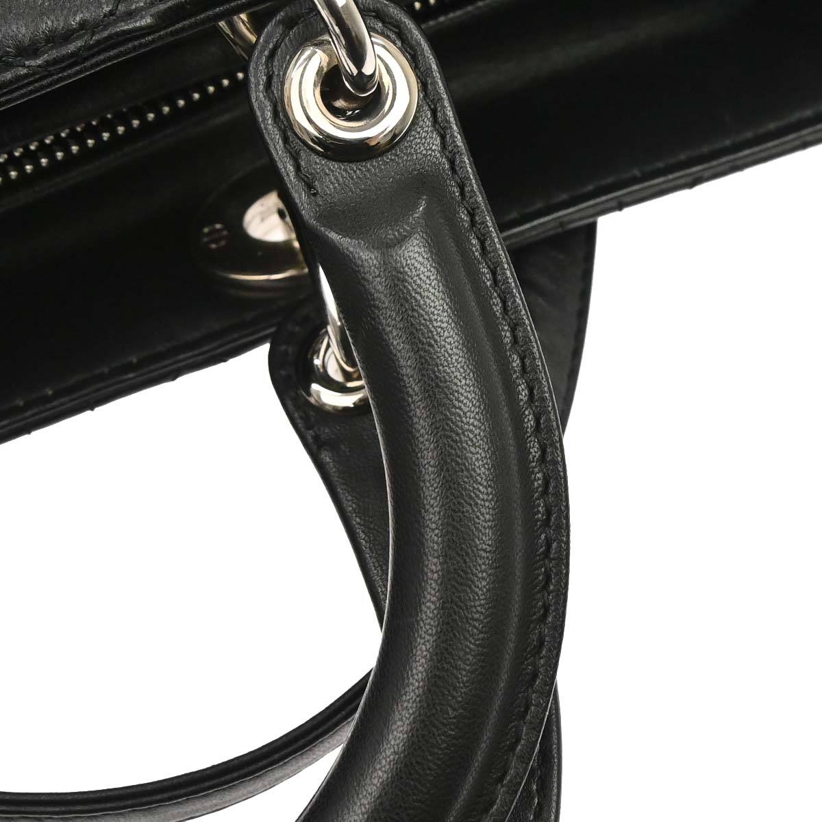 Christian Dior Black Lambskin Large Lady Dior Cannage 2way Shoulder Handbag