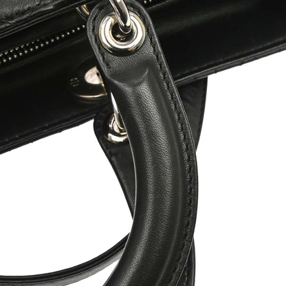 Christian Dior Black Lambskin Large Lady Dior Cannage 2way Shoulder Handbag