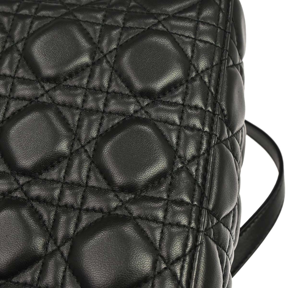 Christian Dior Black Lambskin Large Lady Dior Cannage 2way Shoulder Handbag