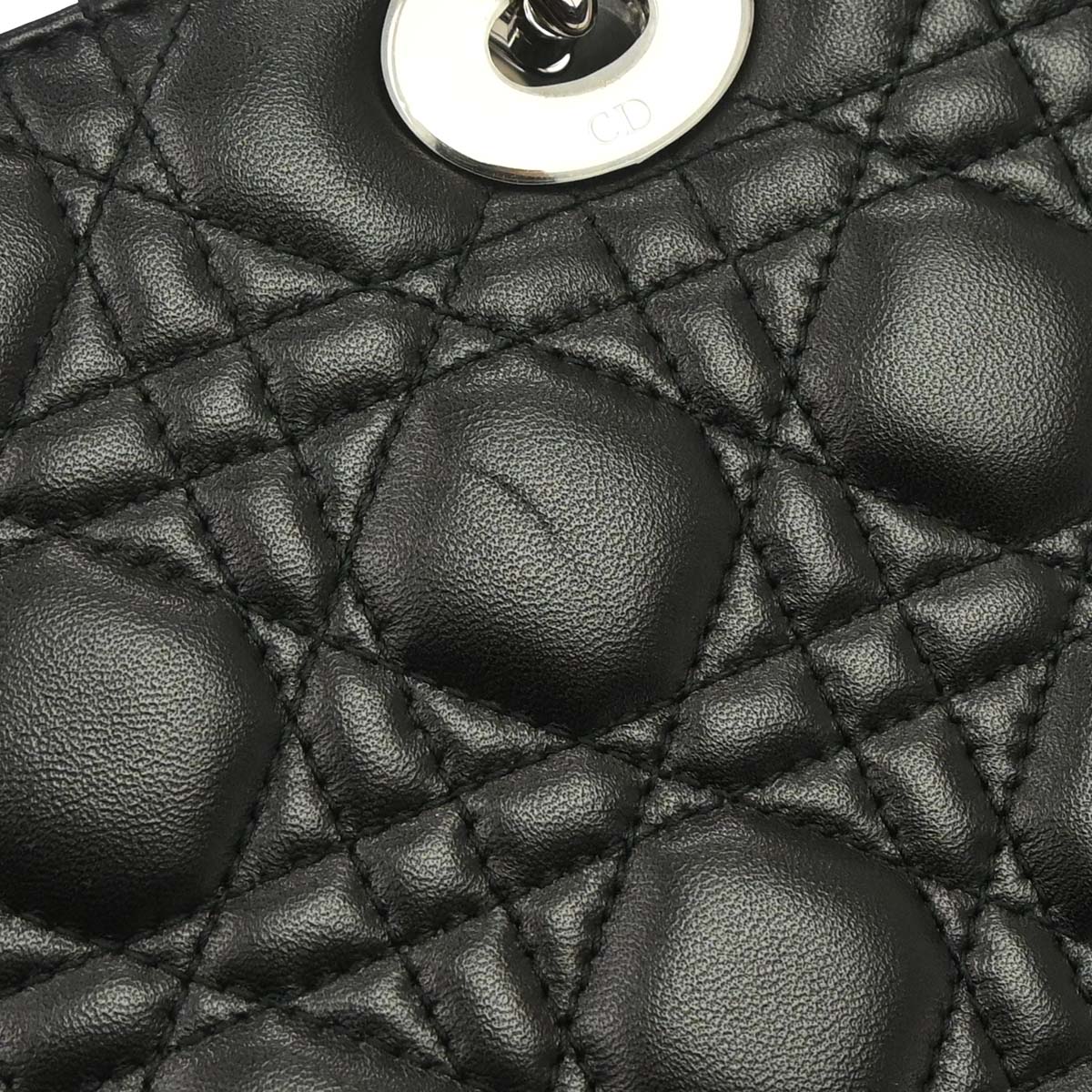 Christian Dior Black Lambskin Large Lady Dior Cannage 2way Shoulder Handbag