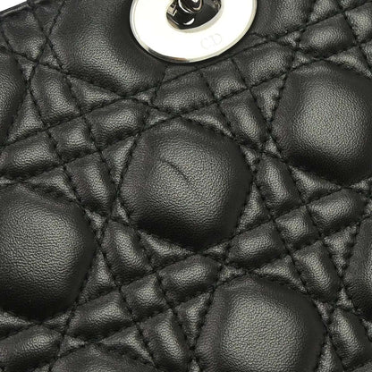 Christian Dior Black Lambskin Large Lady Dior Cannage 2way Shoulder Handbag