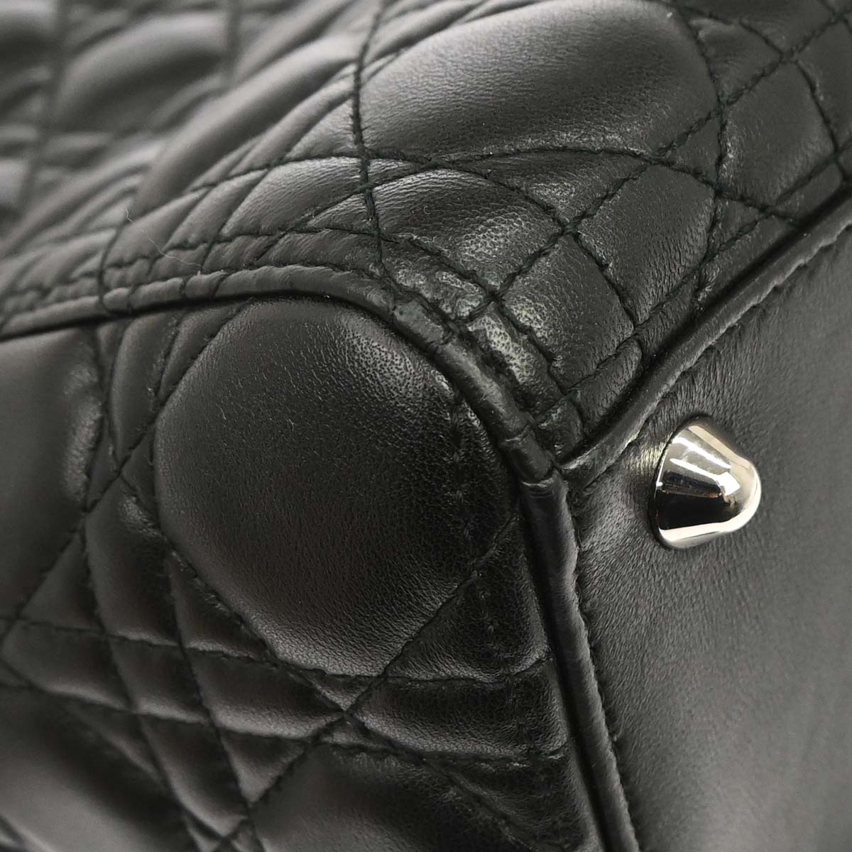 Christian Dior Black Lambskin Large Lady Dior Cannage 2way Shoulder Handbag