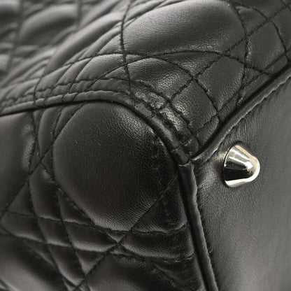 Christian Dior Black Lambskin Large Lady Dior Cannage 2way Shoulder Handbag