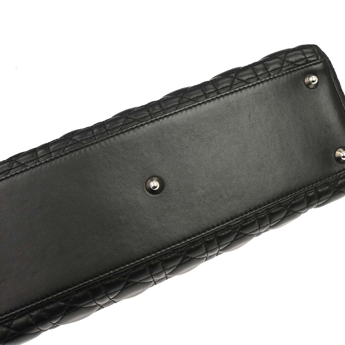 Christian Dior Black Lambskin Large Lady Dior Cannage 2way Shoulder Handbag