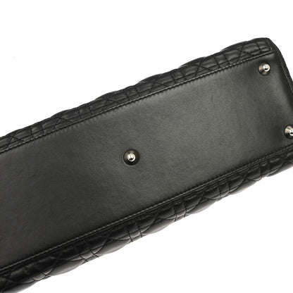 Christian Dior Black Lambskin Large Lady Dior Cannage 2way Shoulder Handbag