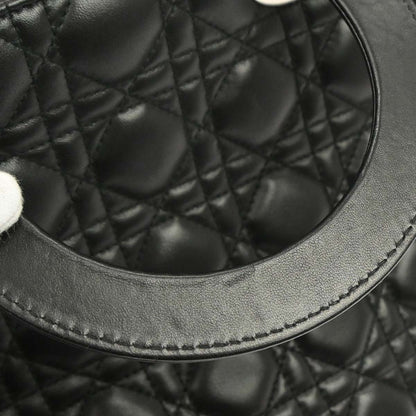 Christian Dior Black Lambskin Large Lady Dior Cannage 2way Shoulder Handbag