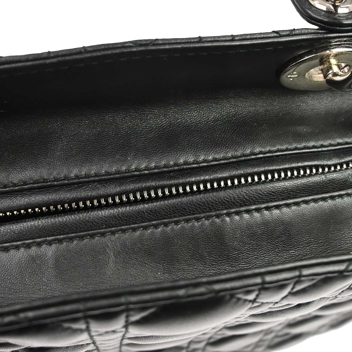 Christian Dior Black Lambskin Large Lady Dior Cannage 2way Shoulder Handbag
