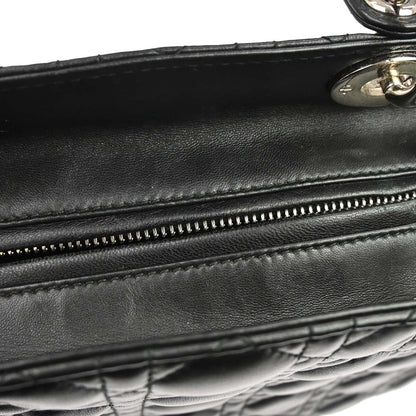 Christian Dior Black Lambskin Large Lady Dior Cannage 2way Shoulder Handbag