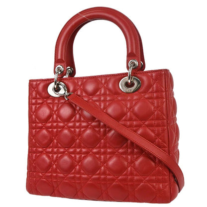 Christian Dior Red Lambskin Medium Lady Dior Cannage 2way Shoulder Handbag