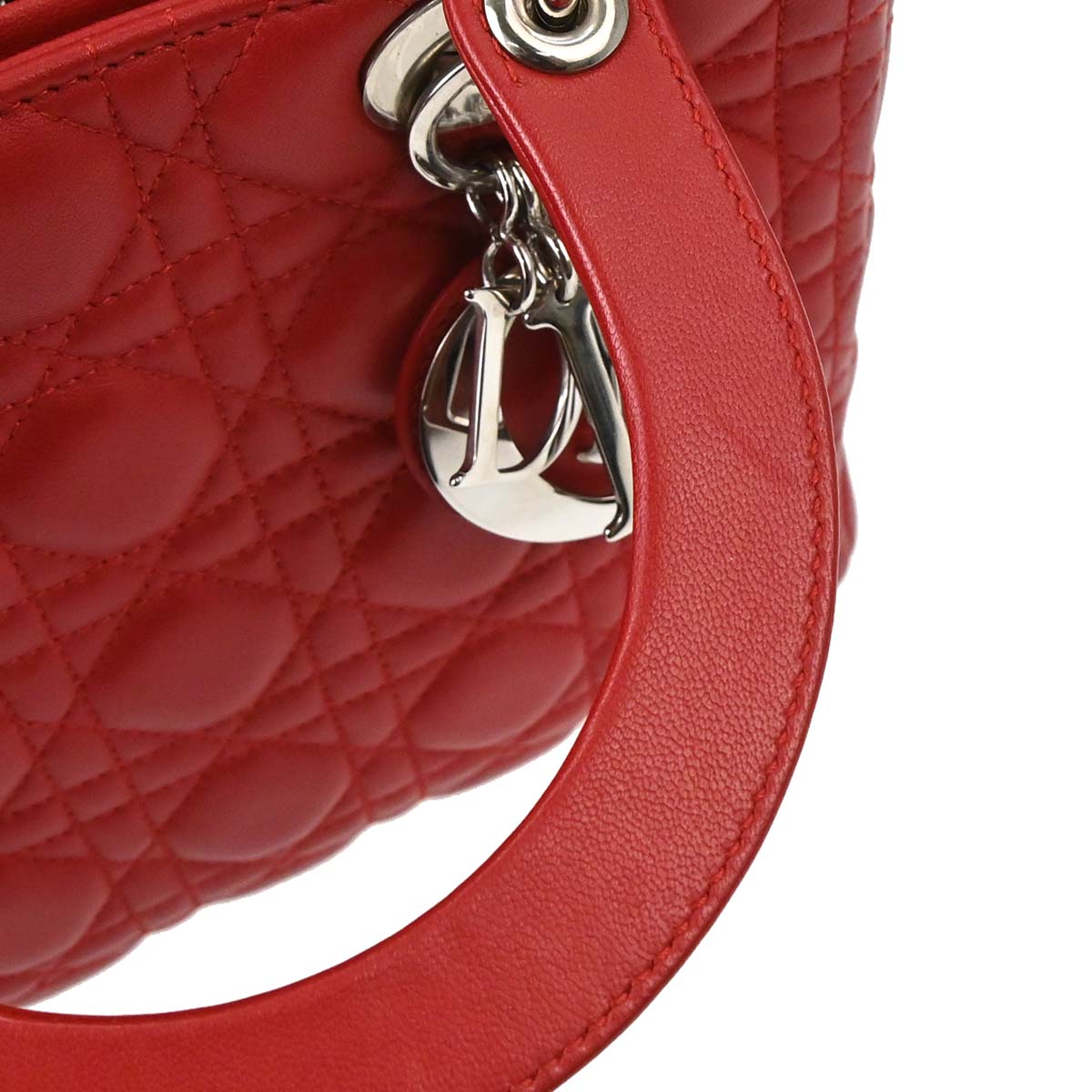 Christian Dior Red Lambskin Medium Lady Dior Cannage 2way Shoulder Handbag