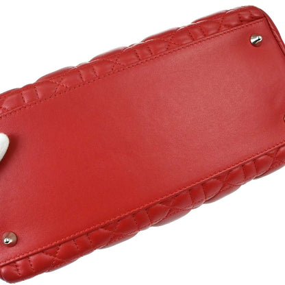 Christian Dior Red Lambskin Medium Lady Dior Cannage 2way Shoulder Handbag