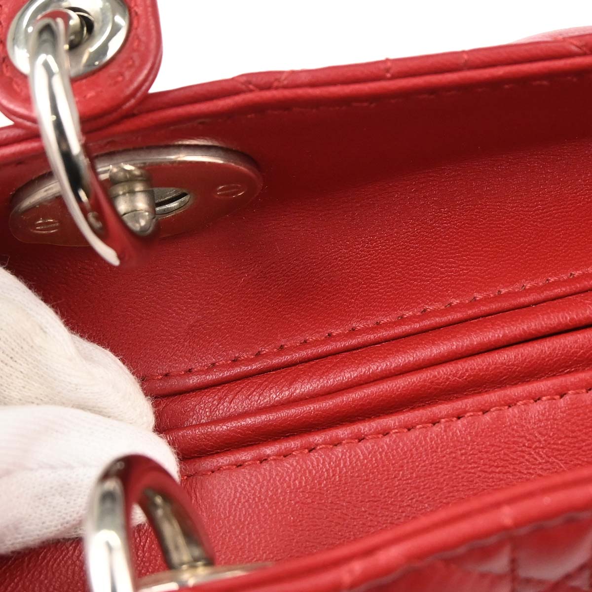 Christian Dior Red Lambskin Medium Lady Dior Cannage 2way Shoulder Handbag