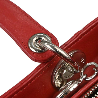 Christian Dior Red Lambskin Medium Lady Dior Cannage 2way Shoulder Handbag