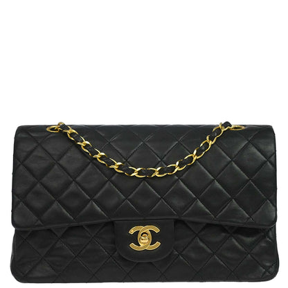 Chanel 1989-1991 Black Lambskin Medium Classic Double Flap Shoulder Bag