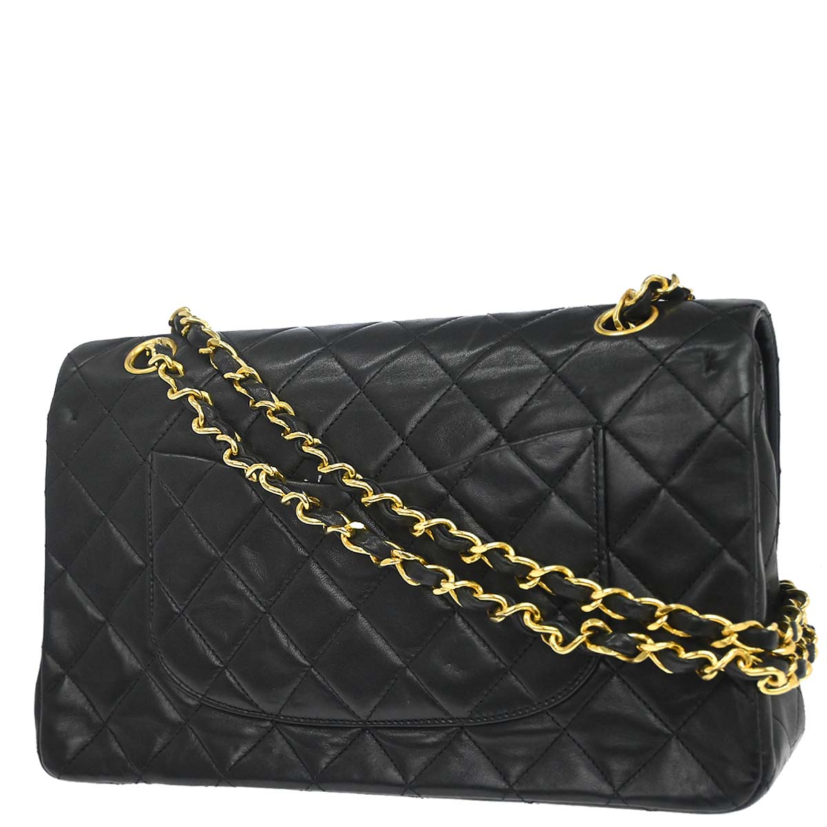 Chanel 1989-1991 Black Lambskin Medium Classic Double Flap Shoulder Bag