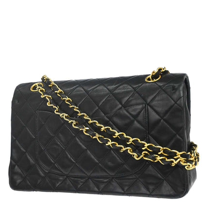 Chanel 1989-1991 Black Lambskin Medium Classic Double Flap Shoulder Bag