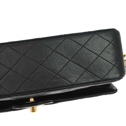 Chanel 1989-1991 Black Lambskin Medium Classic Double Flap Shoulder Bag