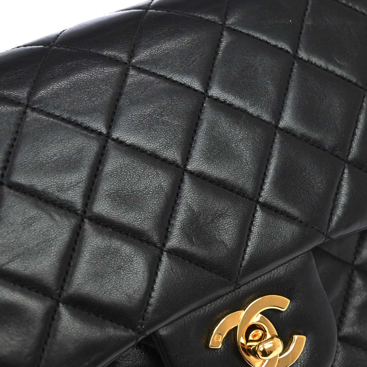 Chanel 1989-1991 Black Lambskin Medium Classic Double Flap Shoulder Bag