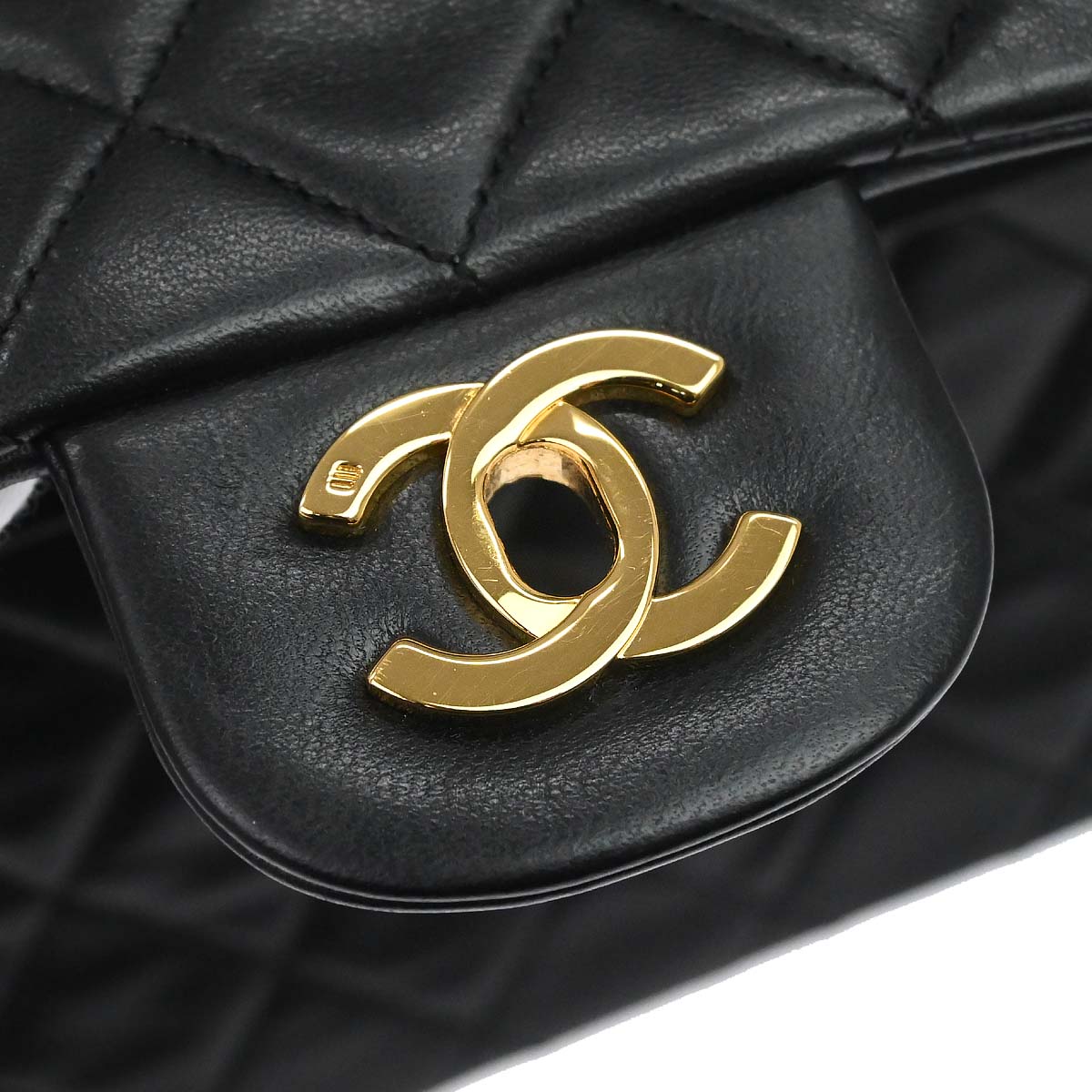 Chanel 1989-1991 Black Lambskin Medium Classic Double Flap Shoulder Bag