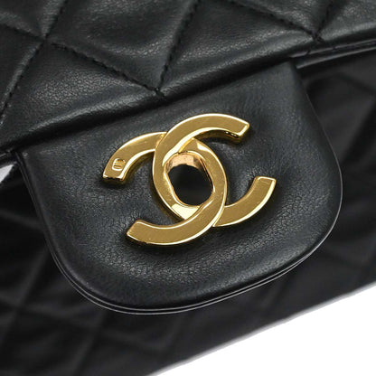 Chanel 1989-1991 Black Lambskin Medium Classic Double Flap Shoulder Bag