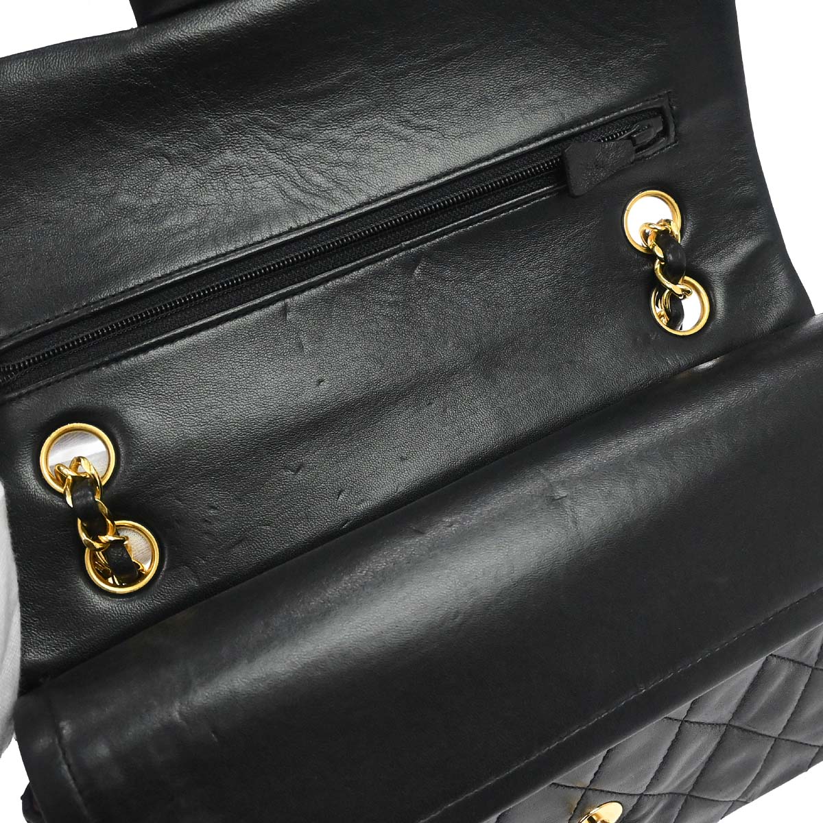 Chanel 1989-1991 Black Lambskin Medium Classic Double Flap Shoulder Bag