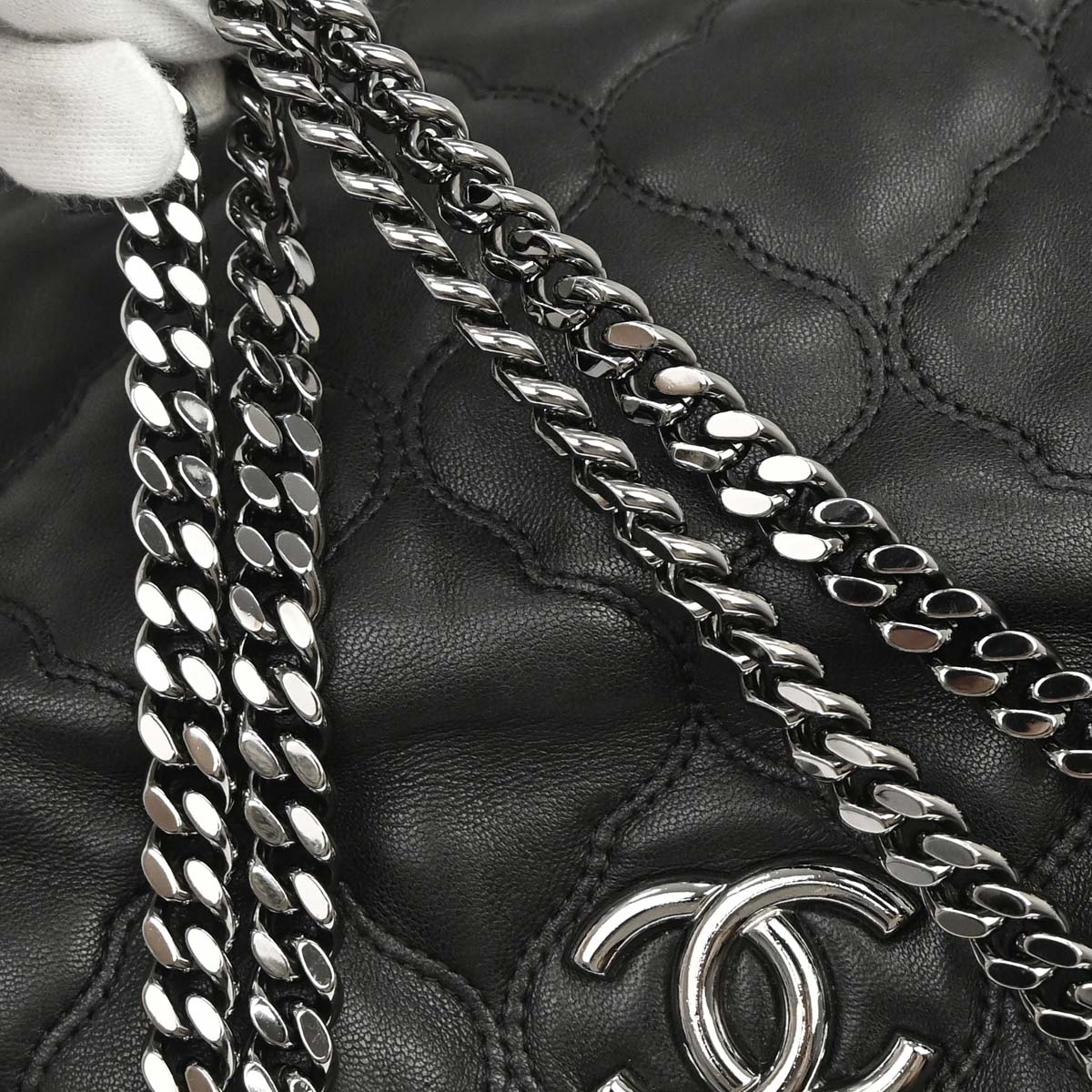 Chanel 2008-2009 Black Lambskin Tote Shoulder Bag