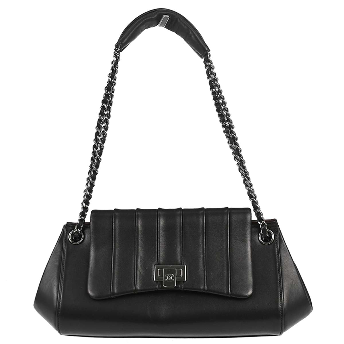 Chanel 2001-2003 Black Lambskin Mademoiselle Accordion Flap Handbag