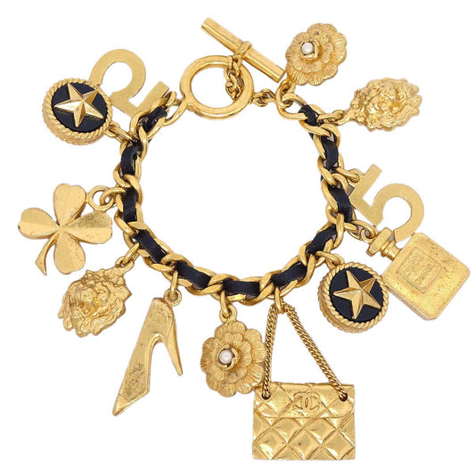 Chanel Icon Bracelet Gold Black Costume Pearl 96P