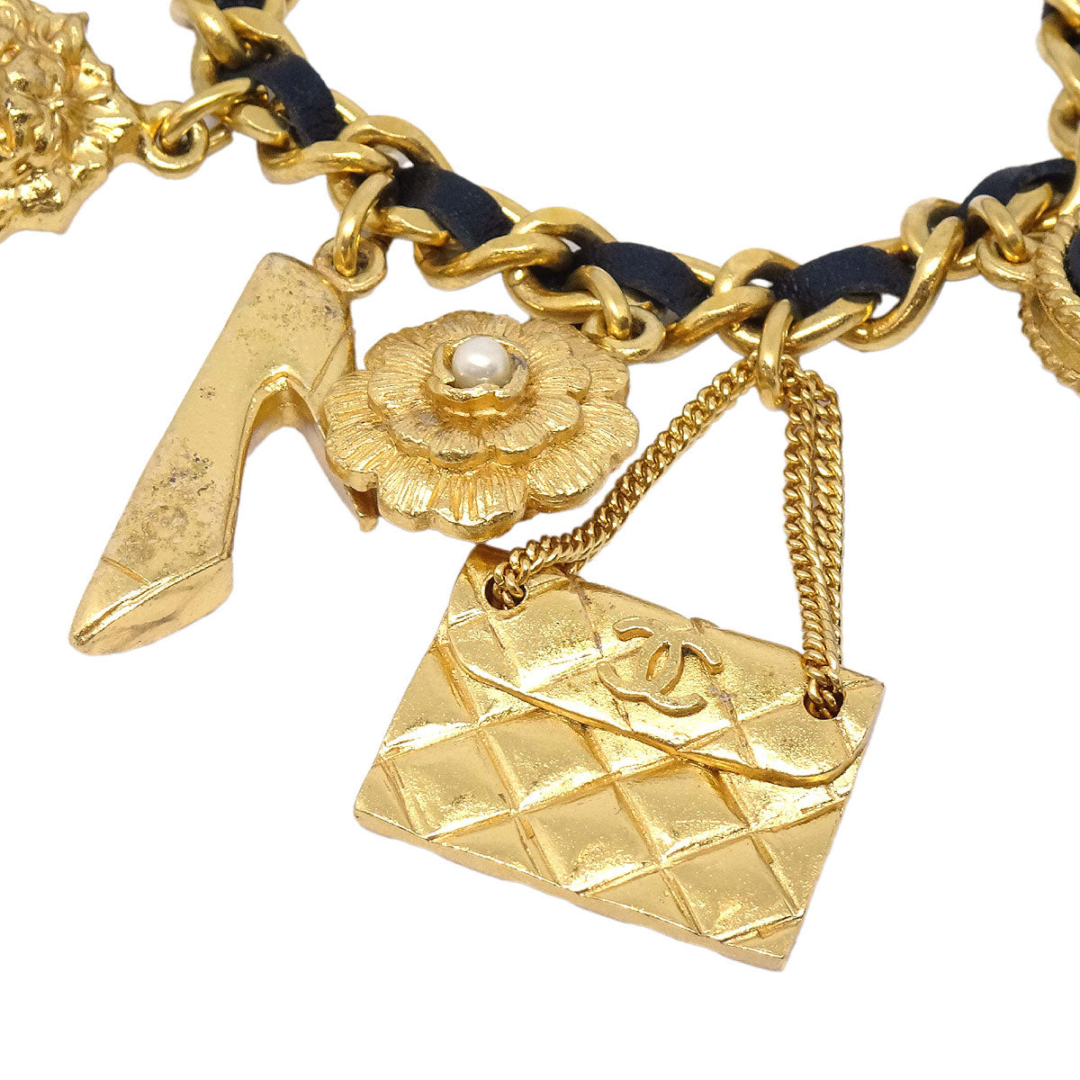 Chanel Icon Bracelet Gold Black Costume Pearl 96P