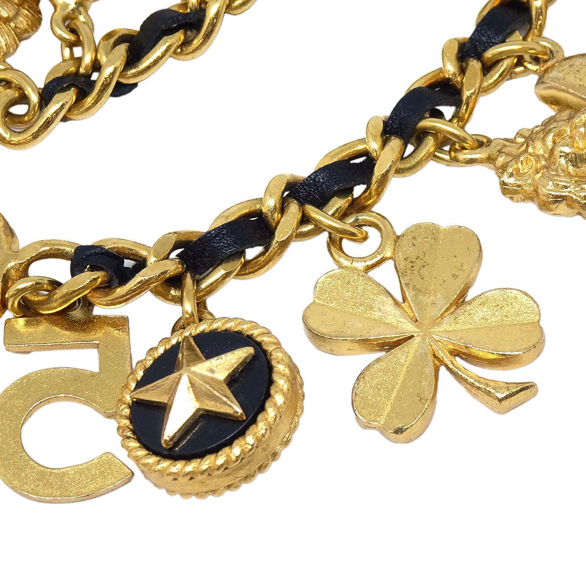 Chanel Icon Bracelet Gold Black Costume Pearl 96P