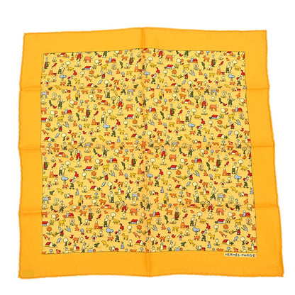 Hermes Scarf Petite Carre Farm Life Yellow Small Good