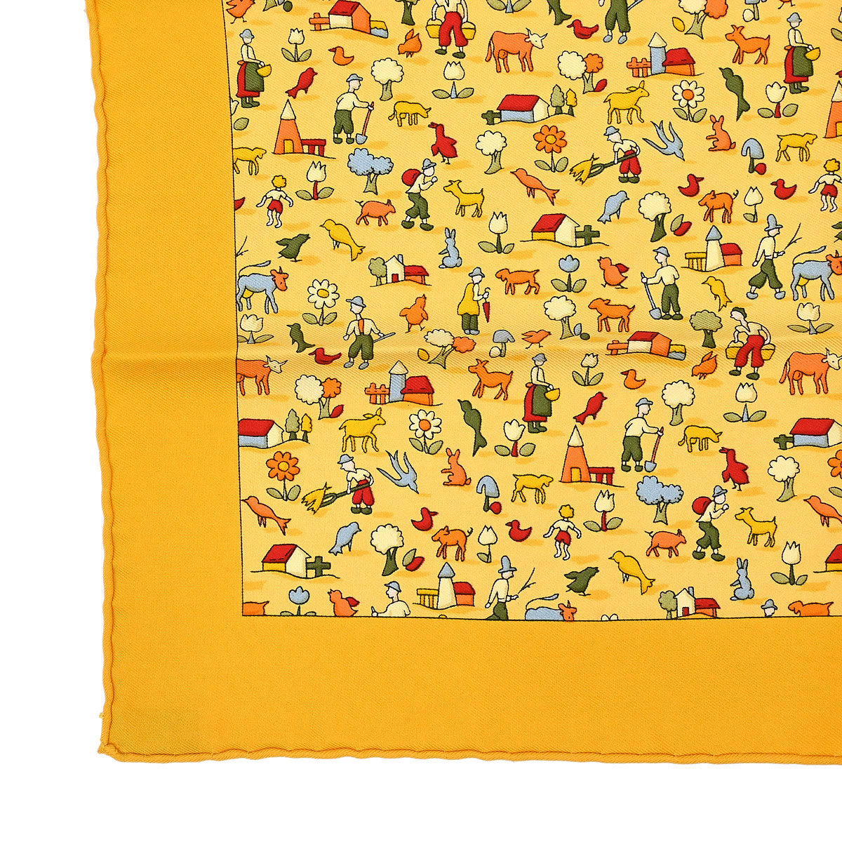 Hermes Scarf Petite Carre Farm Life Yellow Small Good