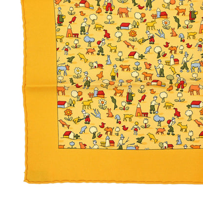 Hermes Scarf Petite Carre Farm Life Yellow Small Good