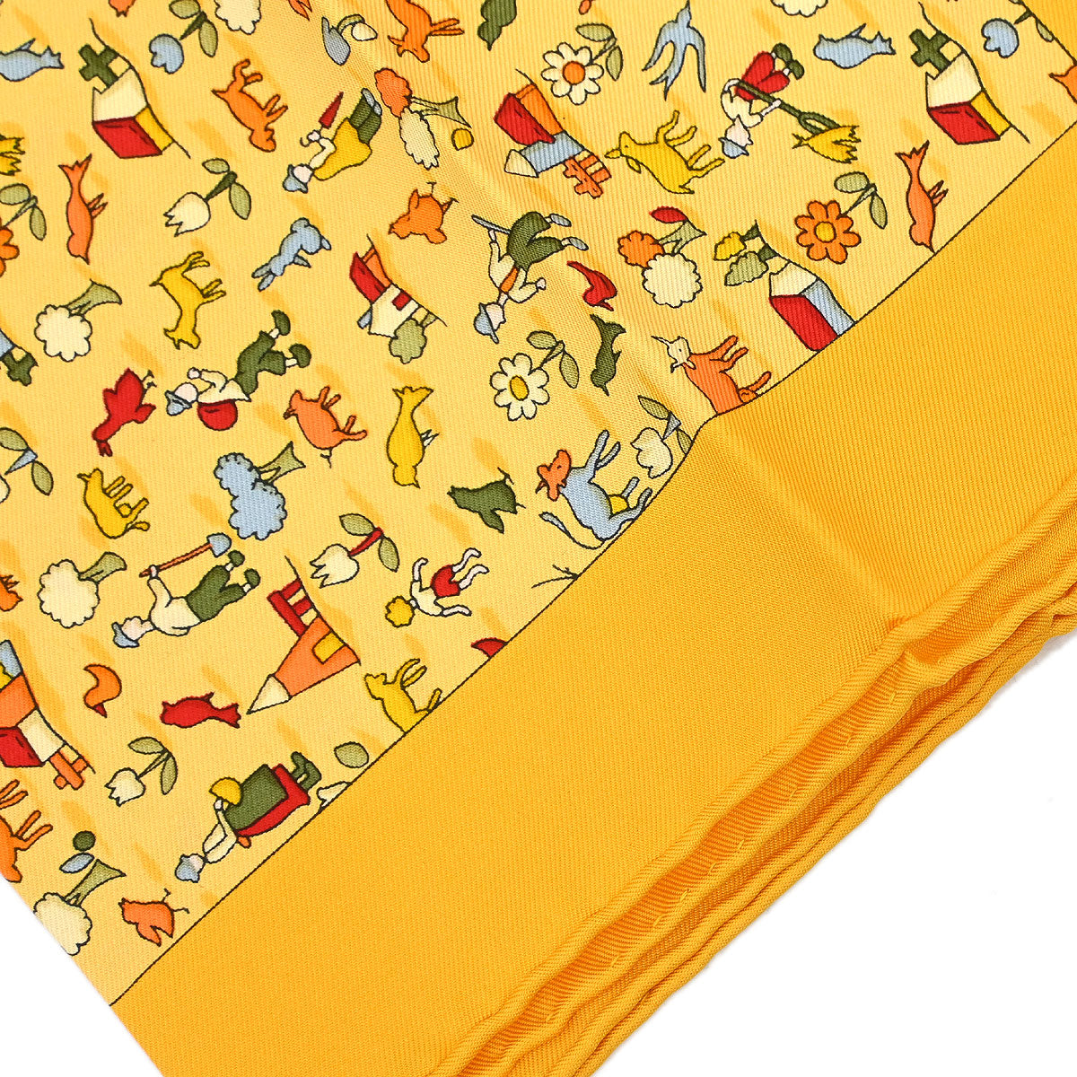 Hermes Scarf Petite Carre Farm Life Yellow Small Good – AMORE