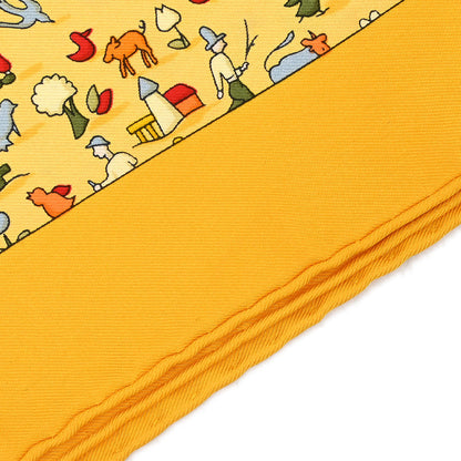 Hermes Scarf Petite Carre Farm Life Yellow Small Good