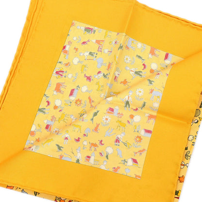 Hermes Scarf Petite Carre Farm Life Yellow Small Good