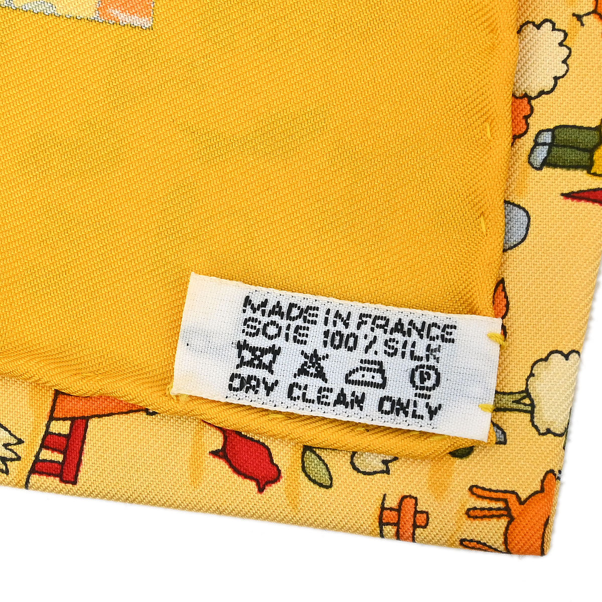 Hermes Scarf Petite Carre Farm Life Yellow Small Good